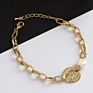 18K Gold Plated Chain Charm Natural Fresh Water Pearl Engraved Coin Pendant Portrait Coin Chain Bracelet for Women Jewelry