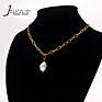 18K Gold Plated Link Chain Stainless Steel Choker Baroque Pearl Pendant Necklaces Pearl