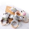 1Pc Baby Rattle Toys Cartton Animal Crochet Wooden Rings Rattle Diy Crafts Teething Rattle Amigurumi for Baby Cot Hanging Toy