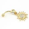 316L Medical Steel Navel Ring Nailing Full Diamond Plating Golden Sunflower Flame Belly Button for Lady