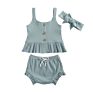 3Pcs/Set Tops+Shorts+Headband Newborn Baby Girls Clothes Ribbed Short Sleeve Ruffles Tanks Toddler Outfits