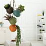 4 Pot Mixed Fall Color Tone Ceramic Hanging Flower Planter Set with Jute Rope