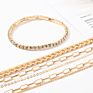 4Pcs/Set Gold Plated Jewelry Simple Metal Thick Diamond Chain Tennis Bracelet Anklets Foot Jewelry Anklets Bracelet