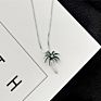 925 Sterling Silver Enamel Crystal Palm Tree Pendant Necklace