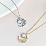 925 Sterling Silver Moon and Star Pendant Necklace Chain Charm Women Moonstone Necklaces Jewelry