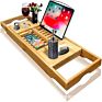 Adjustable Retractable Tray Bath Bathroom Bamboo Extendable Bathtub Storage Bath Tray with Phone Holder Switch Stand
