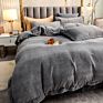 American Style Fleece Light Gray Velvet 4Pcs Bed Set