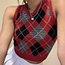 Arrivals Spring Fall Casual Crop Women V-Neck Sleeveless Ladies Plaid Knit Argyle Sweater Vest