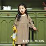Australia Korean Ins Kids Girls Dresses Spring Autumn Long Sleeve Plain Cotton Linen Dress Girls
