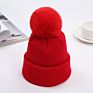 Autumn and Children's Rabbit Fur Wool Curled Edge Warm Solid Color Knitted Hat Knit Cap Hats Beanie Hat with Pom P
