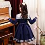 Autumn Children's Sailor Collar Design Bow Embellished Blue and Red Preppy Style Dress Slim Fit Short Princess Dress