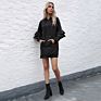Autumn European and American Black Solid Color Long Hooded Lotus Leaf Long-Sleeved Sweater Women