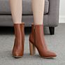 Autumn Leather Side Zipper Women with Pointed Toe Chunky Heels Ankle High Heel Mid Boots