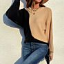 Autumn Solid round Collar Long Sleeve Crew Neck Contrast Color Knitted Sleeve Women Loose Size Sweater