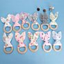 Baby Boy Bunny Ear Teether Safe Organic Wood Teething Ring Baby Teething Toys