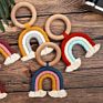 Baby Chewing Wooden and Cotton Teething Ring Rainbow Macrame Teether