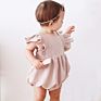 Baby Clothes Backless Flutter Sleeve Style Jumpsuit Linen Cotton Ruffle Girls Romper