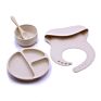 Baby Silicone Tableware Set Infant Solid Color Waterproof Bib Newborn Feeding Burp Cloth Toddler Dinner Plate and Mini Spoon