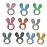 Baby Teether Bunny Ear Crochet Wooden Ring Safe Organic Wood Teething Rattle Toy Pacifier Clip Holder Wood Ring