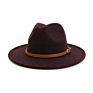 Beige Wool Fedora Hat with Belt Panama Jazz Cap Men Women Autumn Wide Brim Hats