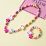 Belleworld Handmade Kids Girl Jewelry Candy Color Cartoon Unicorn Wooden Bead Necklace Bracelet Set for Party