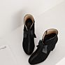 Black Bow Knot Thick Heel Low Chunky Ankle Female Boots