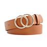 Black Brown Women Faux Leather Dress Belt Waist Belt for Jeans Pants with Double O-Ring Buckles