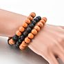 Black Lava Stone Beaded Bracelets Wood Beads Stretch Bracelet Set for Men