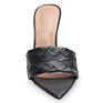 Black Pu Leather Women's Pointed Toe Mules Stiletto High Heels Sandals