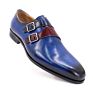 Blue Leather Slip on Men Shoes Double Monk Strap Pointed Toe Dress Shoes