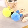 Bm1110 Purple Bow Rhinestone Pom Pom Keychain Fluffy Ball Key Chain Faux Fur Ball Keyrings for Girls Women