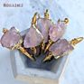 Bm27692 Raw Rose Quartz Cuff Bracelet Chunky Geometric Crystal Bracelet Boho Chic Adjustable Raw Brass Gold Bangle Bracelet