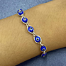 Boho 18K Gold Plated Lucky Evil Eyes Bracelet 7.5 Inch Blue Evil Eyes Charm Bracelet for Girls