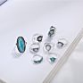 Boho Geometric Heart Moon Emerald Hollow Animal Rings Set 8 Pcs/Set Silver Turquoise Nail Midi Rings for Women