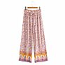 Boho Pants Suit European and American Floral Printed Beach Holiday Loose Split Long Pants and Strapless Trousers and Tops
