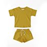 Boutique Kids Fashionable Solid Color Baby Lounge Set Cotton Two Pieces Short Set Kids Longewear Set