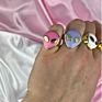 Brass 18K Gold Plated Colorful Enamel Signet Alien Shape Rings for Girls