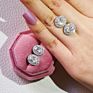 Brass Square round Geometric Bride Earrings Wedding Pink Diamond Cz Zircon Heart Stud Earrings for Women