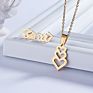 Bridal Gold Stainless Steel Fish Bone Wing Horse Flower Pendant Necklace Earrings Jewelry Set for Women