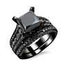 Caoshi Luxury Jewelry Gun Black Plated Ring Princess Cut Cubic Zirconia Black Stone Gemstone Black Wedding Ring Set