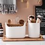 Ceramic Chopstick Holders Multi-Function Ceramic Cutlery Utensil Holder Storage Rack for Kitchen Holder with Wood Handle