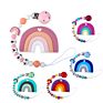 Chewable Rainbow Teether Toy and Silicone Letter Rainbow Dummy Nipple Holder Chain Baby Teething Set