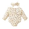 Children Clothing Long Sleeved Button Cute Infant Girls Suit Small Floral Romper Headband 2Pcs Baby Clothes Newborn