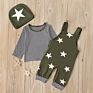 Children's Foreign Trade Spring and Autumn Style Children's Suit Boys Star Straps Trousers + Long Sleeves T Shirt + Hat Three Pi