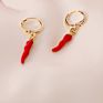 Chili Hoop Earrings Fancy Red Enamel Pendent Earrings for Women Party Jewelry