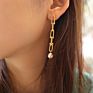 Chris April Jewelry 316L Stainless Steel Pvd Gold Plated Freshwater Pearl Horseshoe Buckle Chain Earring