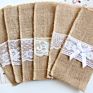 Christmas Party Lace Trim Jute Burlap Tableware Holders Silverware Pockets Lace Jute Cutlery Holder Pouch Bag Tableware Holders