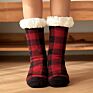 Christmas Women Knitted Plaid Print Thick Sherpa Fleece Floor Home Socks with Grips