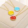 Clavicle Chain Jewelry Women Boho 18K Gold Plated Colorful Enamel Smile Face Pendant Choker Necklaces