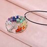 Colorful Chakra Balancing Tree of Life round Jewelry Natural Stone Wire Wrapped Pendant Necklace